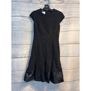 A-K-R-I-S Punto Black Dress With Faux Leather Hem Size 4